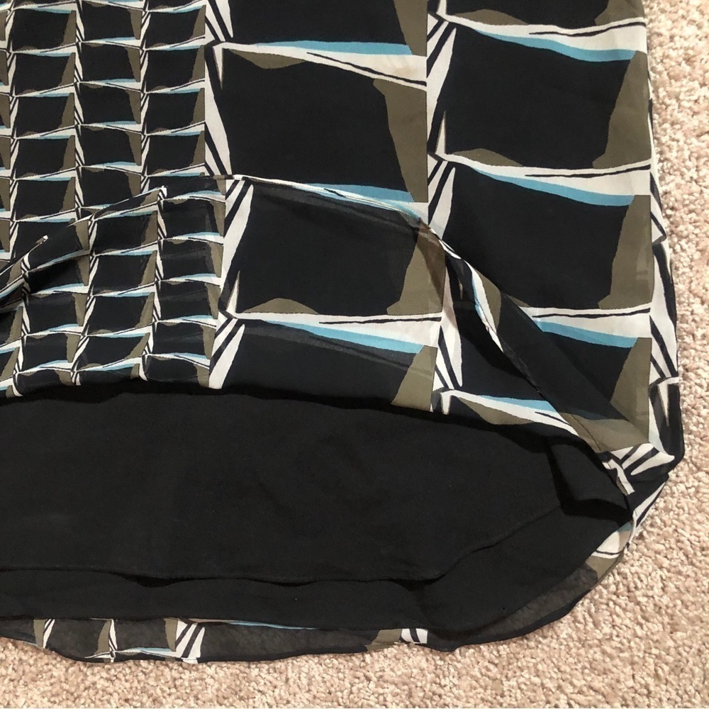 Nic+Zoe Leather Trim Black Green Blue Abstract Geo Print Tunic Top Medium - Picture 4 of 8